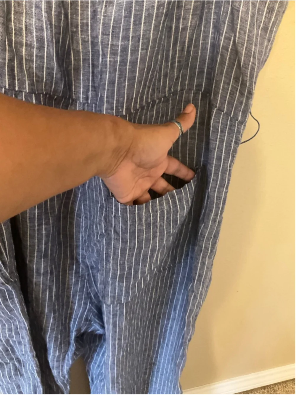 Quince Linen Blue White Stripe Jumpsuit XL Coastal Wide Leg